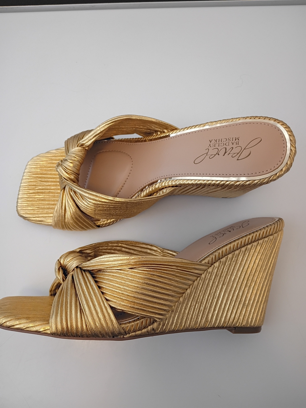 Badgley Mischka Metallic Gold Knotted Wedge Sandals